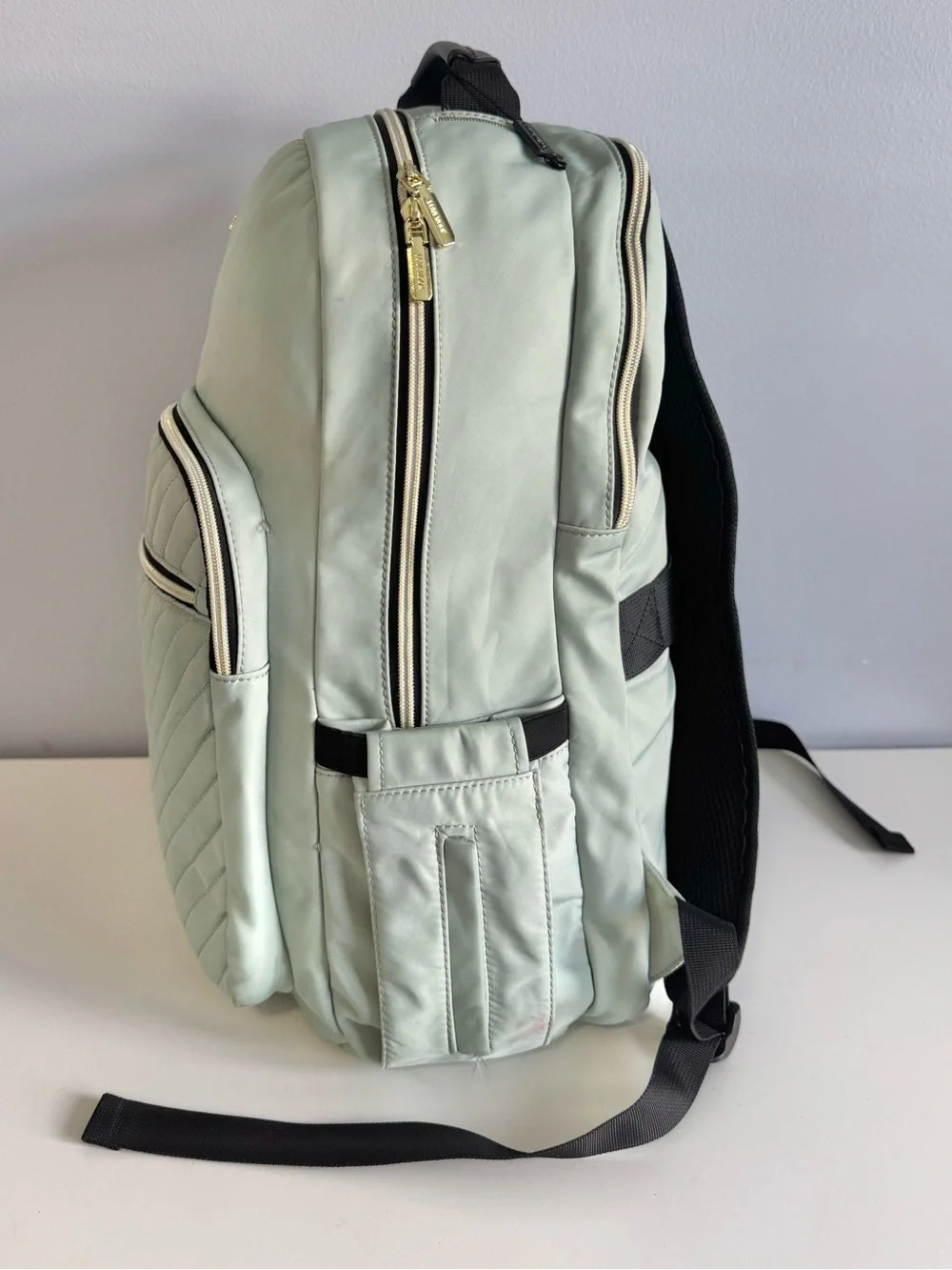 LOVEVOOK Mint Green Quilted Backpack Diaper Travel Bag USB Gold Hardware